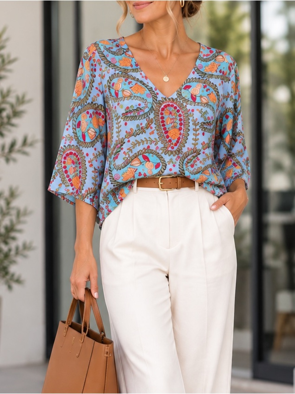 JADE by Melody Tam kimono tunic in blue with paisley print Size M / L